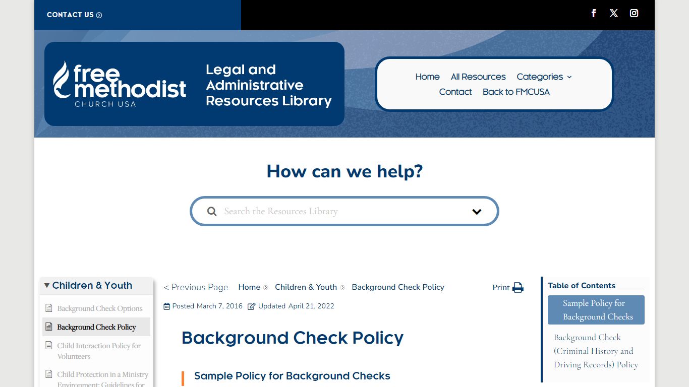 Background Check Policy | Free Methodist Church USA Legal Resources